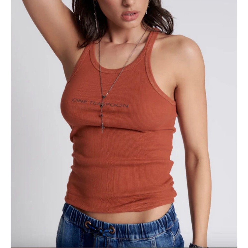 One Teaspoon NEW Logo Rib Singlet in Copper Size‎ Small